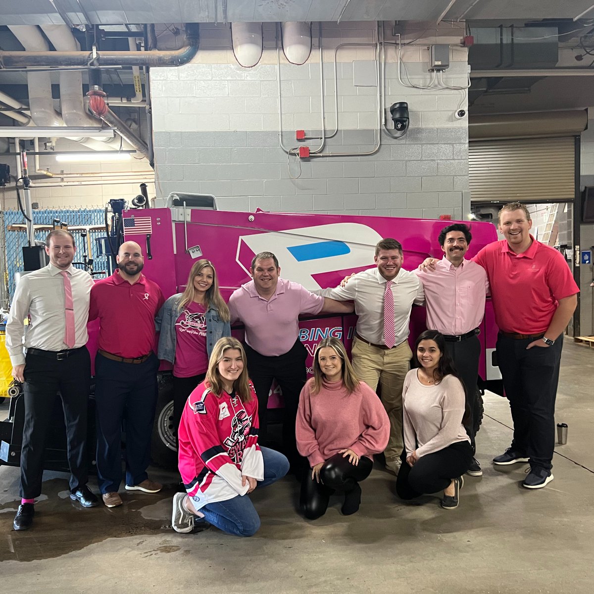 SwampRabbits's tweet image. Our staff wearing pink to support @mackintodd's Real Men Wear Pink campaign

Even the @plumbinginpink Zamboni got in on the action!
#ACSPowerofPink #MakingStridesGVL