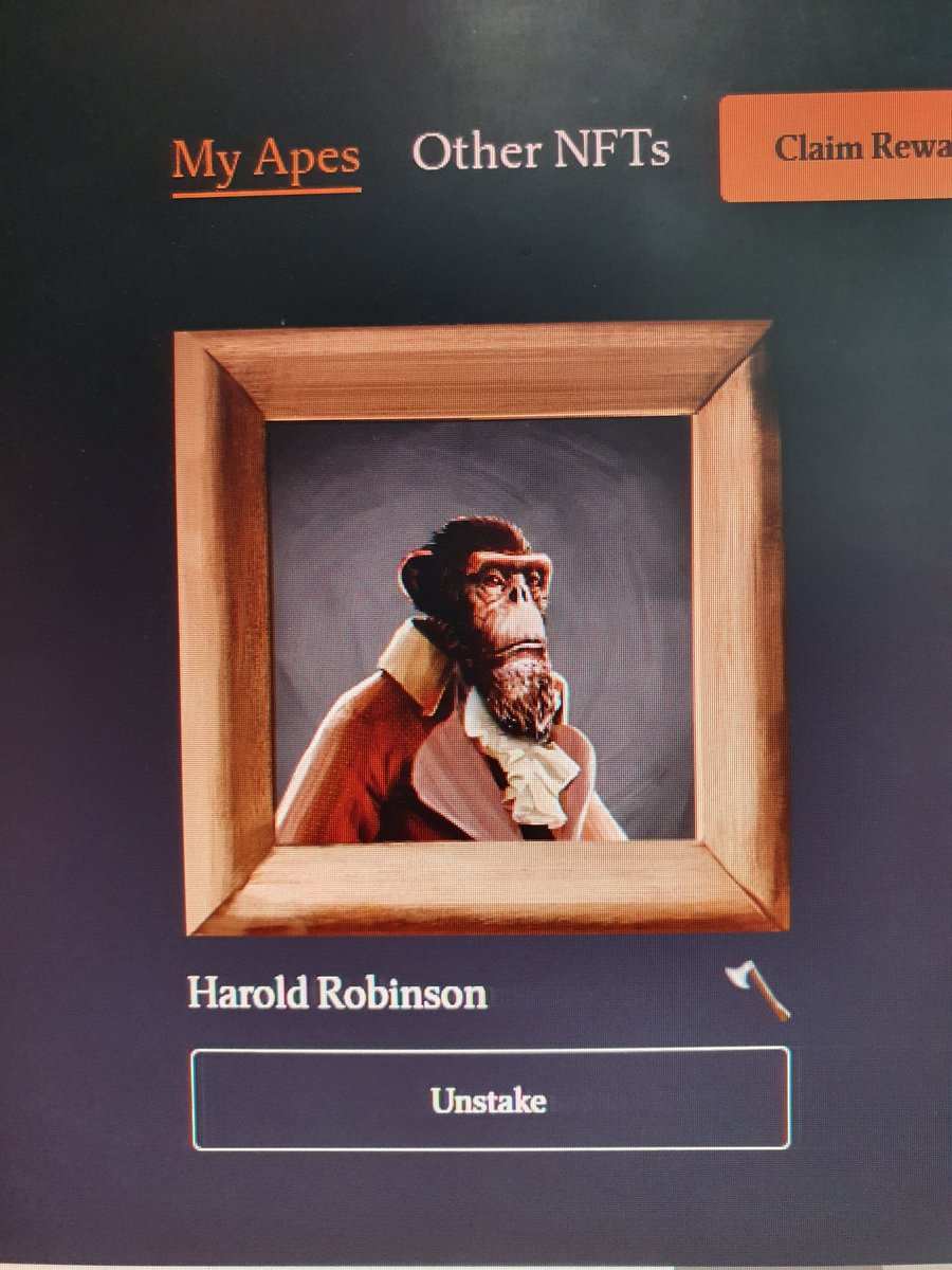 CardanoCapo's tweet photo. Just staked my ape!
Proud to be a part of @the_ape_society 
Should I upgrade my frame to lvl 2 ?🤔 https://t.co/DogHUVLqDz