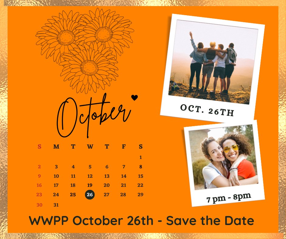 WP Youth Programs (@wpyouthprograms) on Twitter photo Wellness Wednesday Parent Program is back for its 3rd year! Join us this October 26th at 7pm via Zoom for the first monthly workshop of the year, our topic is: Maintaining Friendships as an Adult.
Register today: tinyurl.com/59acp4ds
For more info, email marzanol@wpunj.edu Wellness Wednesday Parent Program is back for its 3rd year! Join us this October 26th at 7pm via Zoom for the first monthly workshop of the year, our topic is: Maintaining Friendships as an Adult.
Register today: tinyurl.com/59acp4ds
For more info, email marzanol@wpunj.edu