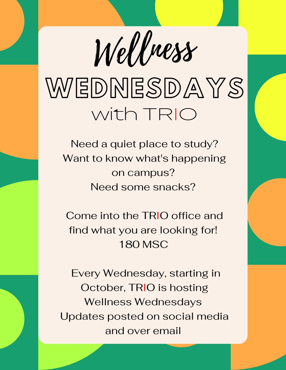 Snacks and Study every Wednesday say less! Join us in the TRIO Conference room!🤩🤩🤩🤩🤩🤩