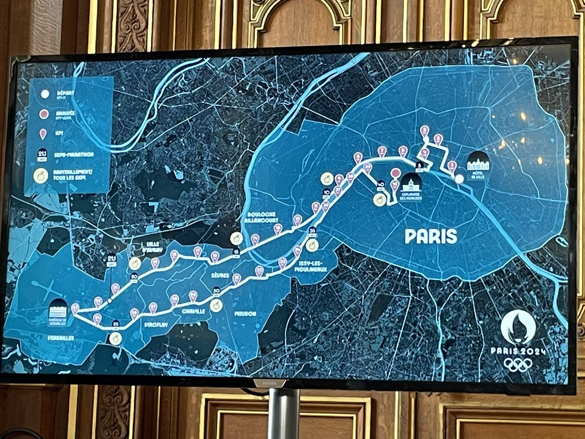 OLebrun78's tweet photo. En direct de la mairie de Paris, dévoilement du parcours du Marathon de Paris 2024 qui passera par @ville_viroflay la plus belle ville du monde ! https://t.co/kvM5AzNLKu