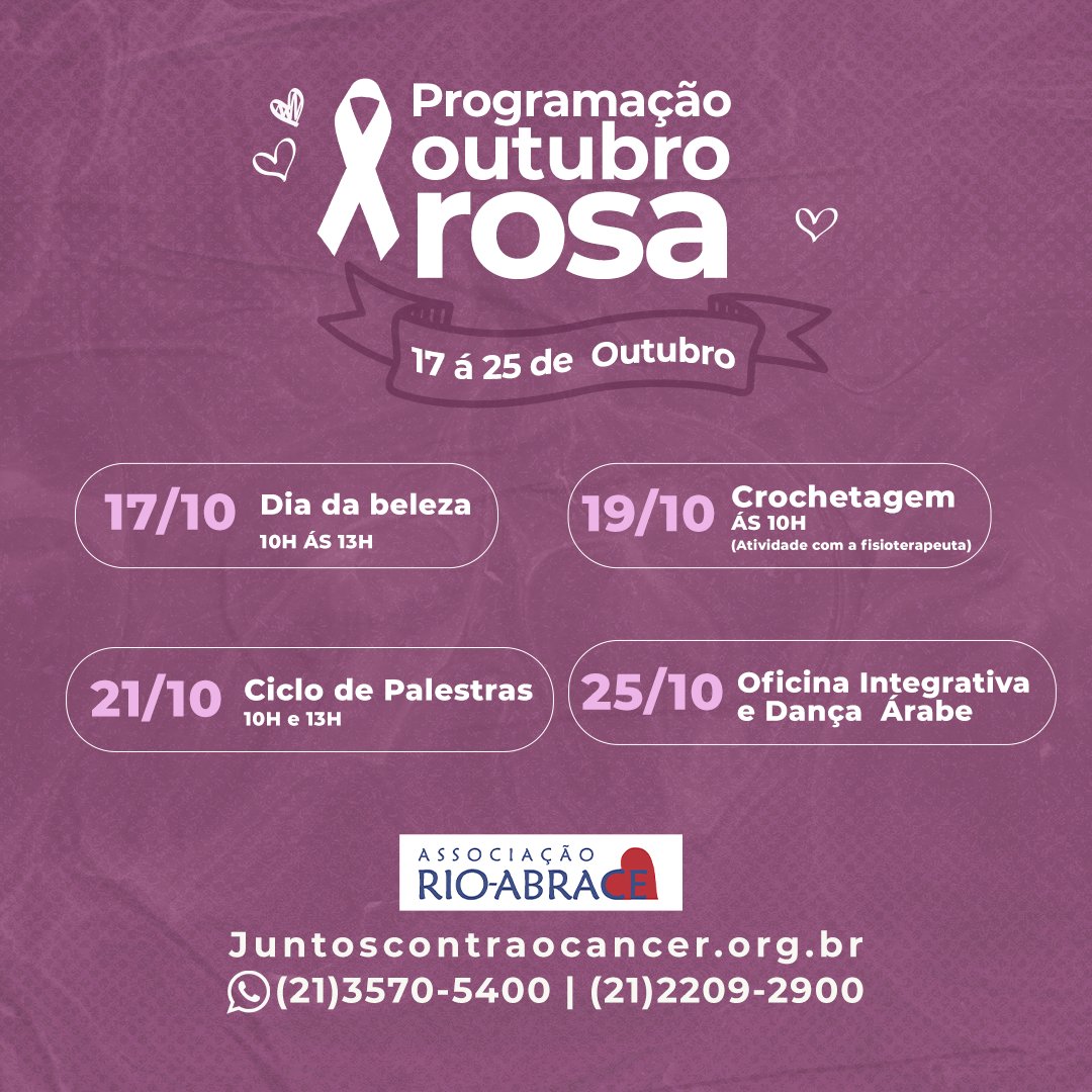 rioabracerj's tweet photo. Bom dia ❤❤❤
-
Esse mês a agenda da RIO-ABRACE está cheia de programações incríveis para os nossos Assistidos,  participe conosco, junte-se a nós na vitória contra o câncer, faça sua parte! Juntos somos mais fortes!❤
Fica ligadinho aqui para não perder nada.🥰😄
-
-
#rioabrace https://t.co/v09Xt87exP