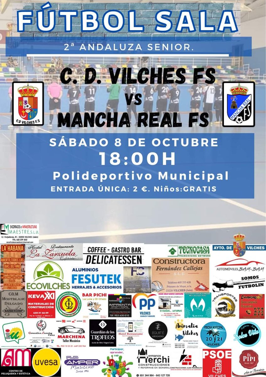 ⚽️¡PARTIDAZO A LA VISTA!
📅Sábado 8 de Octubre.
🕓 18:00h
🏟 Pabellón municipal de Vilches

¡Tu apoyo, nuestra fuerza! 💙🤍