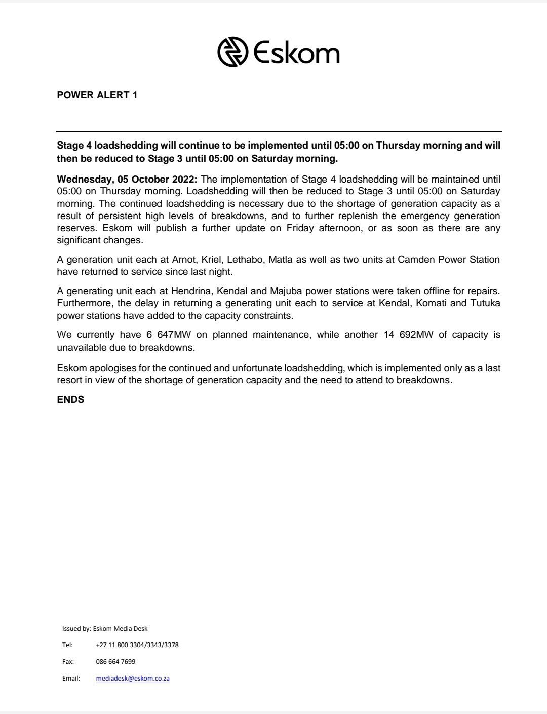 Carte Blanche on Twitter "LOADSHEDDING UPDATE! 🔌💡🔦 Stage 4 loadshedding will continue until