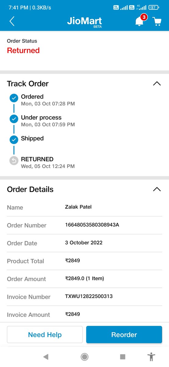 ZP_2188's tweet photo. @JioMart this is pathetic jio mart..in festival season you guys are not able to deliver edible oil on time..neither status update is available.
Return my money back or else  i will file this in consumer forum..see attached images for reference https://t.co/smny5DlSVv