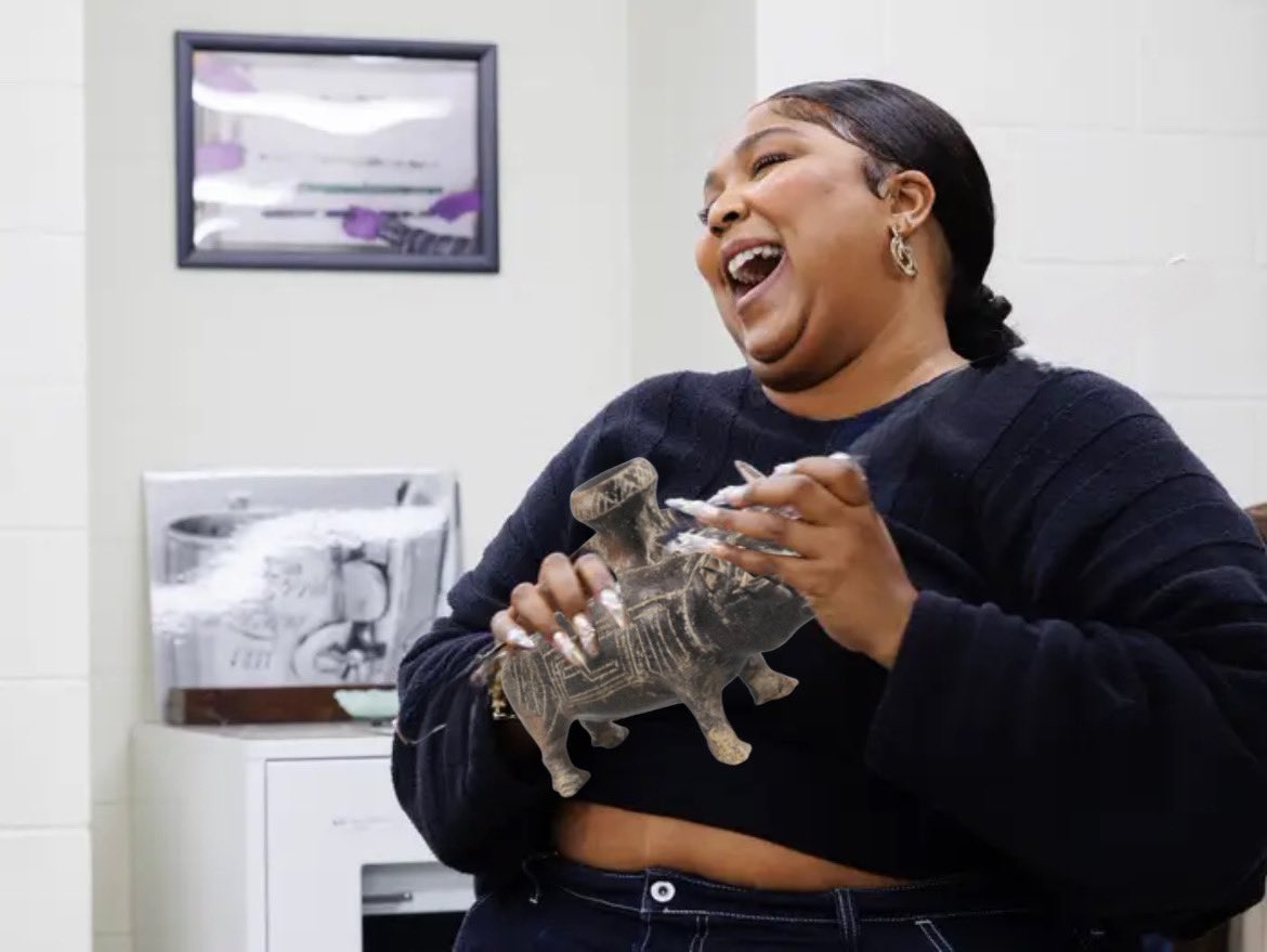 Let Lizzo play the Boar Vessel 600 - 500 BC Etruscan Ceramic