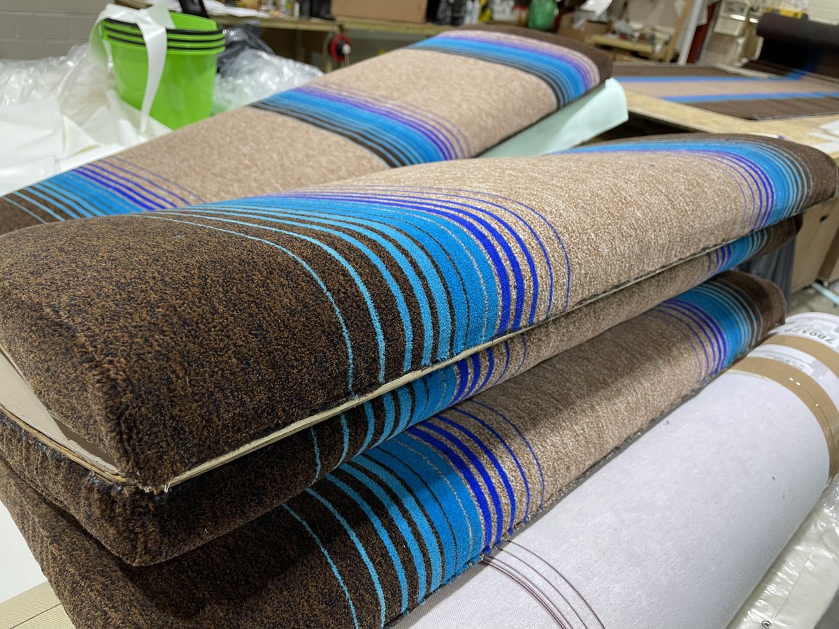 Chameleonfurn's tweet photo. Train seats reupholstered in new #moquette fabric and ready to go out to our customer.
#upholstery #upholster #reupholstery #reupholster #reupholstered #trains #trainspotting #ukmanufacturing #eastleigh #makeitbritish #madeintheuk #madeinbritian #seating #upholsteryservices https://t.co/4wYajhxAtd