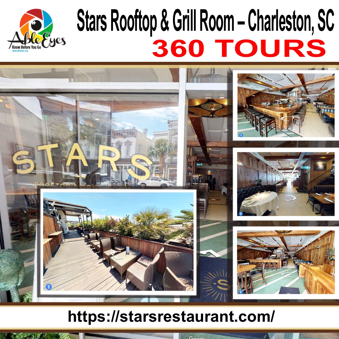 GoAbleVu's tweet photo. Stars Rooftop &amp; Grill Room – Charleston, SC., is located on Upper King Street... @ableeyes.org/virtual-tours/satrs-rooftop-grill-room-charleston-sc/ #AbleEyesAccessible #AbleEyes #Accessibility #AccessibilityForAll #KnowBeforeYouGo #VirtualTours #Autism #Anxiety #Disability https://t.co/xZQYcWdFgl