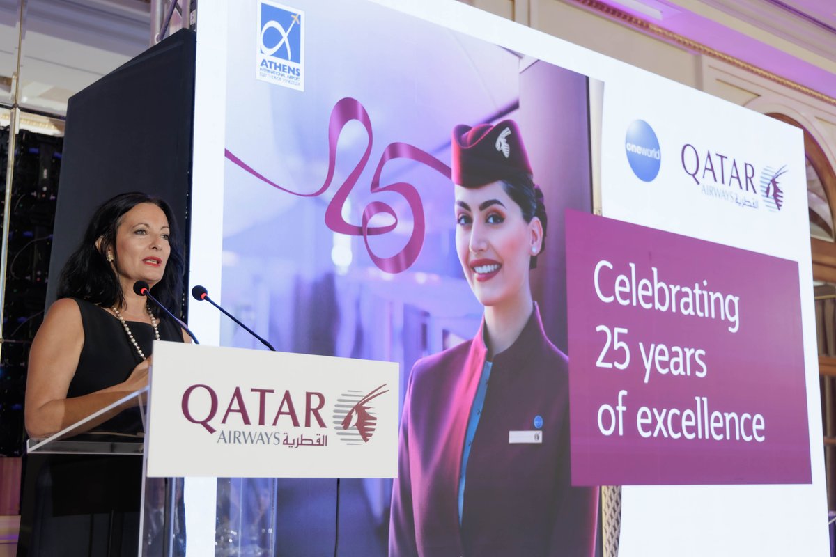 Qatar Airways and Athens Airport Celebrate 25 years of operations and European Commercial Reorganization of @qatarairways Eric Odone VP Sales – Europe #QatarAirways & Ioanna Papadopoulou, Director Communications & Marketing #athensairport welcomed guests in the Anniversary Event