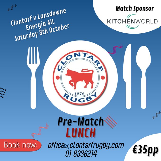 There are still some places remaining for Saturday's pre-match lunch before we welcome @LansdowneFC to Castle Avenue.

Lunch begins at 1pm, with the game kicking off at 2.30pm.

Please contact the office by 1.30pm today if you wish to book your place.

#WhoAreWe #EnergiaAIL https://t.co/EEUIA6RCNa