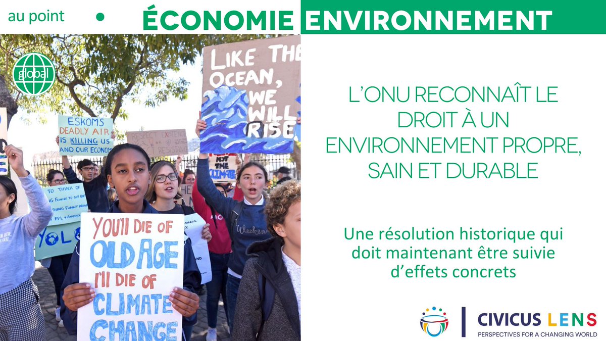 CIVICUSfrancais's tweet photo. 🌏 Des années de campagne pour #AHealthyEnvironmentIsARight ont conduit à des changements tangibles. En juillet, l'ONU a adopté une résolution historique reconnaissant l'accès à un environnement propre, sain et durable comme un droit humain universel.  https://t.co/tYmj0tk8cz https://t.co/mTrEVcuy2M