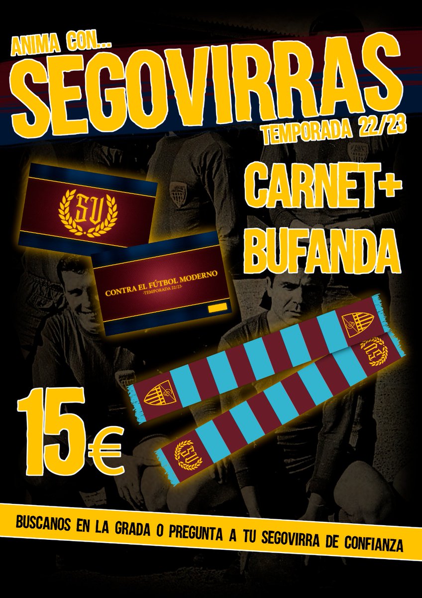 ¡Ya está aquí el nuevo carnet de socio de la temporada 2022/2033!

Reserva tu carnet por privado o en La Albuera a tu Segovirra de confianza.

Esta grada siempre contra el fútbol negocio. 🔴🔵🔥🔥