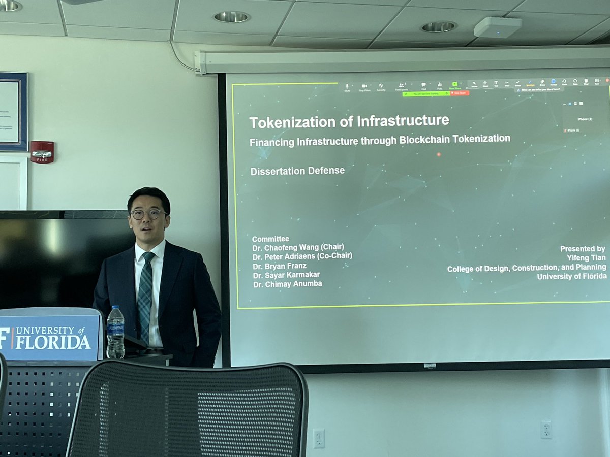 Very proud to serve as co-chair for ⁦<a href="/UF/">FLORIDA</a>⁩ student Yifeng Tian’s dissertation on Infrastructure Tokenization.  A successful defense of pioneering work yesterday in the School of Construction Management and Design. ⁦<a href="/UM_CSIF/">UM-CSIF</a>⁩ @um_cee