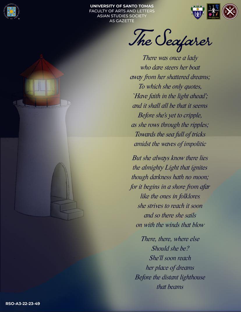 UST_ASGazette's tweet photo. The Seafarer
Written by Keziah Cinco
Layout by Sabina De Veyra
#ASGLiterary
#ASGazette2022
#Poetry
#USTASSOC https://t.co/1mAt1oSBxV