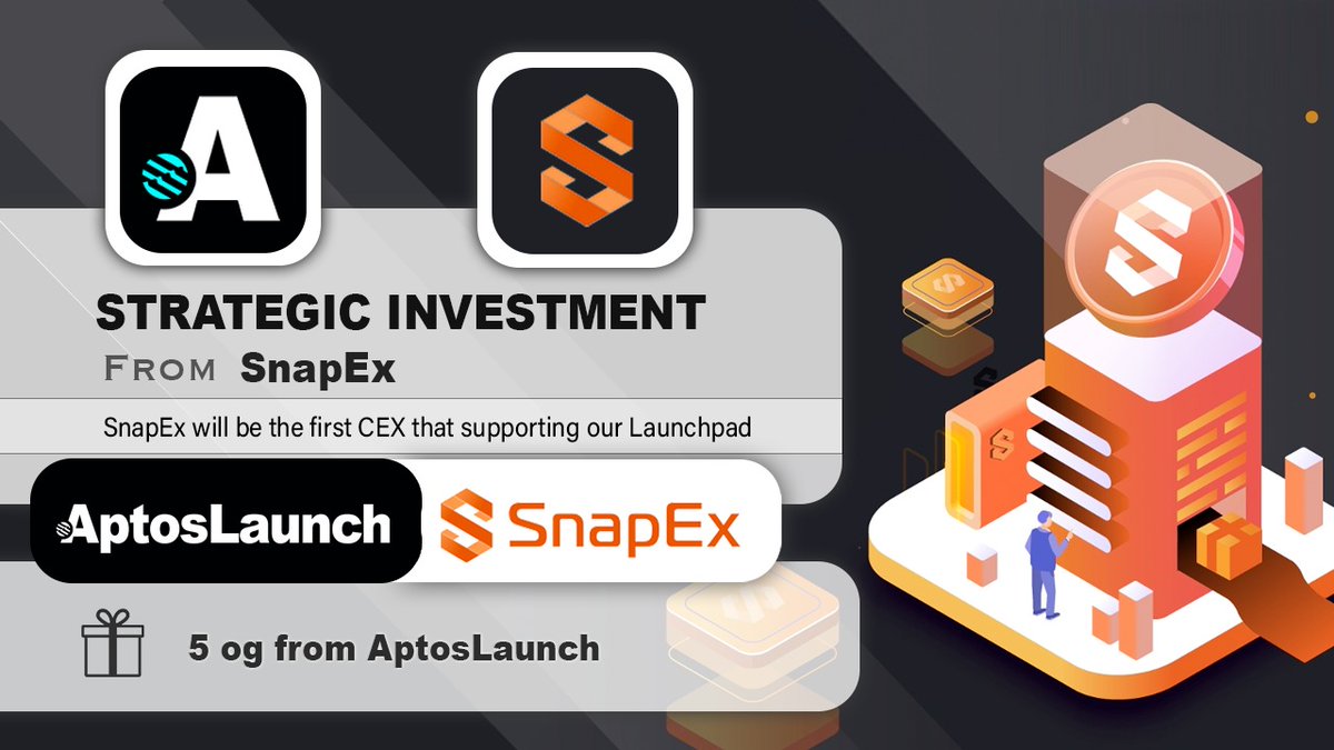 Happy to announce our strategic investment from <a href="/snapexofficial/">SnapEx Official</a> 🎉

5 OG from <a href="/AptoslaunchIO/">AptosLaunch</a>
 
1. Follow <a href="/AptoslaunchIO/">AptosLaunch</a> &amp; <a href="/snapexofficial/">SnapEx Official</a>
2. Like and Retweet
3. Tag 3 friends
4. Join Our Discord discord.gg/cC33ryfSx8

#Aptos #AptosEcosystem 
<a href="/AptosLabs/">Aptos Labs</a>