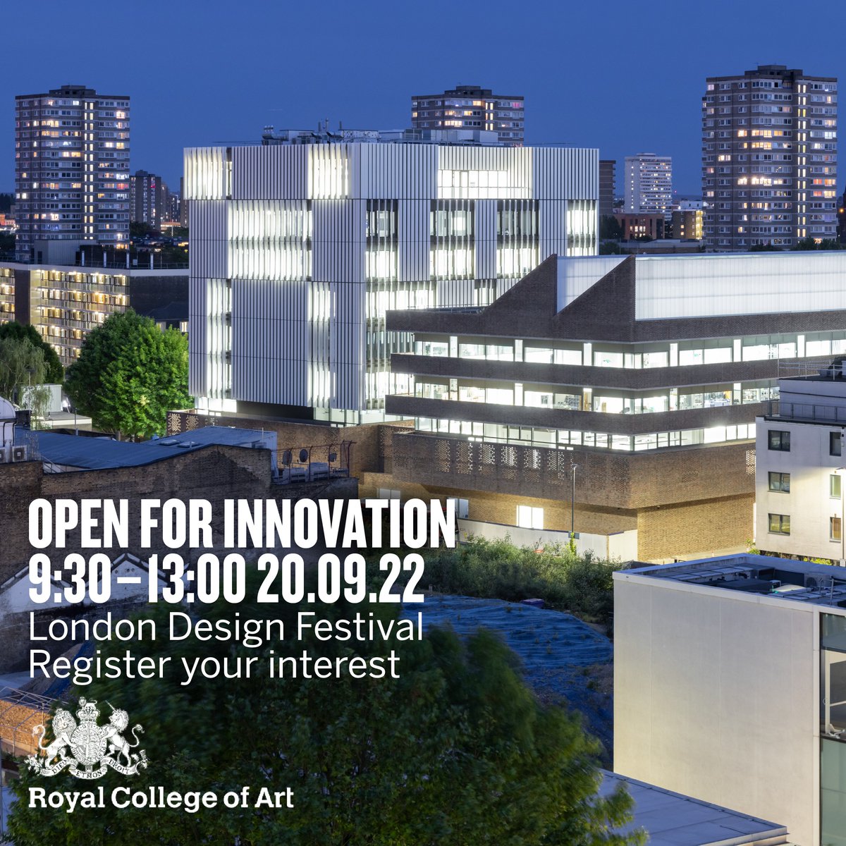 Royal College of Art (@RCA) on Twitter photo 2022-10-05 10:03:02 Register now for Open for Innovation from @RCAShortCourses on 20 October – part of #LDF22.
Join industry experts to discuss design responses to global and local challenges – with a welcome address from Sir @PeterBazalgette.
bit.ly/3DEcRm6 Register now for Open for Innovation from @RCAShortCourses on 20 October – part of #LDF22.
Join industry experts to discuss design responses to global and local challenges – with a welcome address from Sir @PeterBazalgette.
bit.ly/3DEcRm6