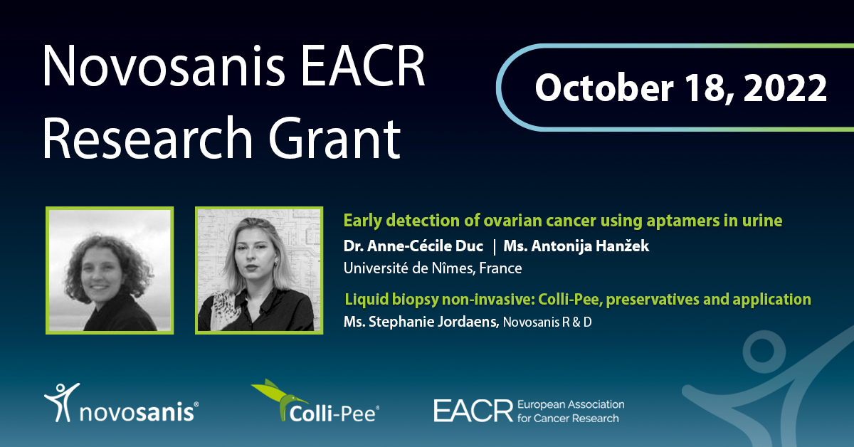 Novosanis's tweet photo. Novosanis is excited to host an upcoming webinar with winners of the EACR &amp; Novosanis research grant, which will highlight cancer biomarker detection in urine. Register here today https://t.co/AAhpJKgU9v https://t.co/4vA8GcF4p0