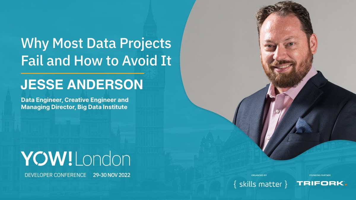 Skills Matter (@skillsmatter) on Twitter photo The majority of #DataProjects fail.
The good news? They fail for the same reasons. Avoidable reasons.
Join us at #YOWLondon where <a href="/jessetanderson/">Jesse Anderson</a>, Managing Director of <a href="/BigDataIns/">BigDataInstitute</a>, will be sharing "Why Most #Data Projects Fail and How to Avoid It"
👉 bit.ly/3QXRM9K The majority of #DataProjects fail.
The good news? They fail for the same reasons. Avoidable reasons.
Join us at #YOWLondon where <a href="/jessetanderson/">Jesse Anderson</a>, Managing Director of <a href="/BigDataIns/">BigDataInstitute</a>, will be sharing "Why Most #Data Projects Fail and How to Avoid It"
👉 bit.ly/3QXRM9K