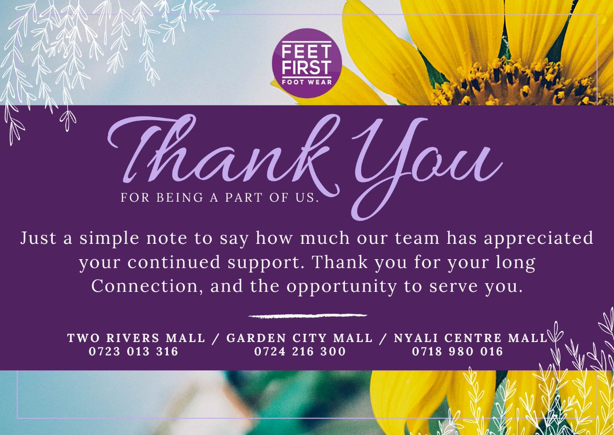 FeetFirstKenya's tweet photo. Dear Customer, 

Thank you for Walking with Feet First  Footwear thus far....

You are valued and we celebrate you.

Happy Customer Service Week! https://t.co/DuCzwiSfZV