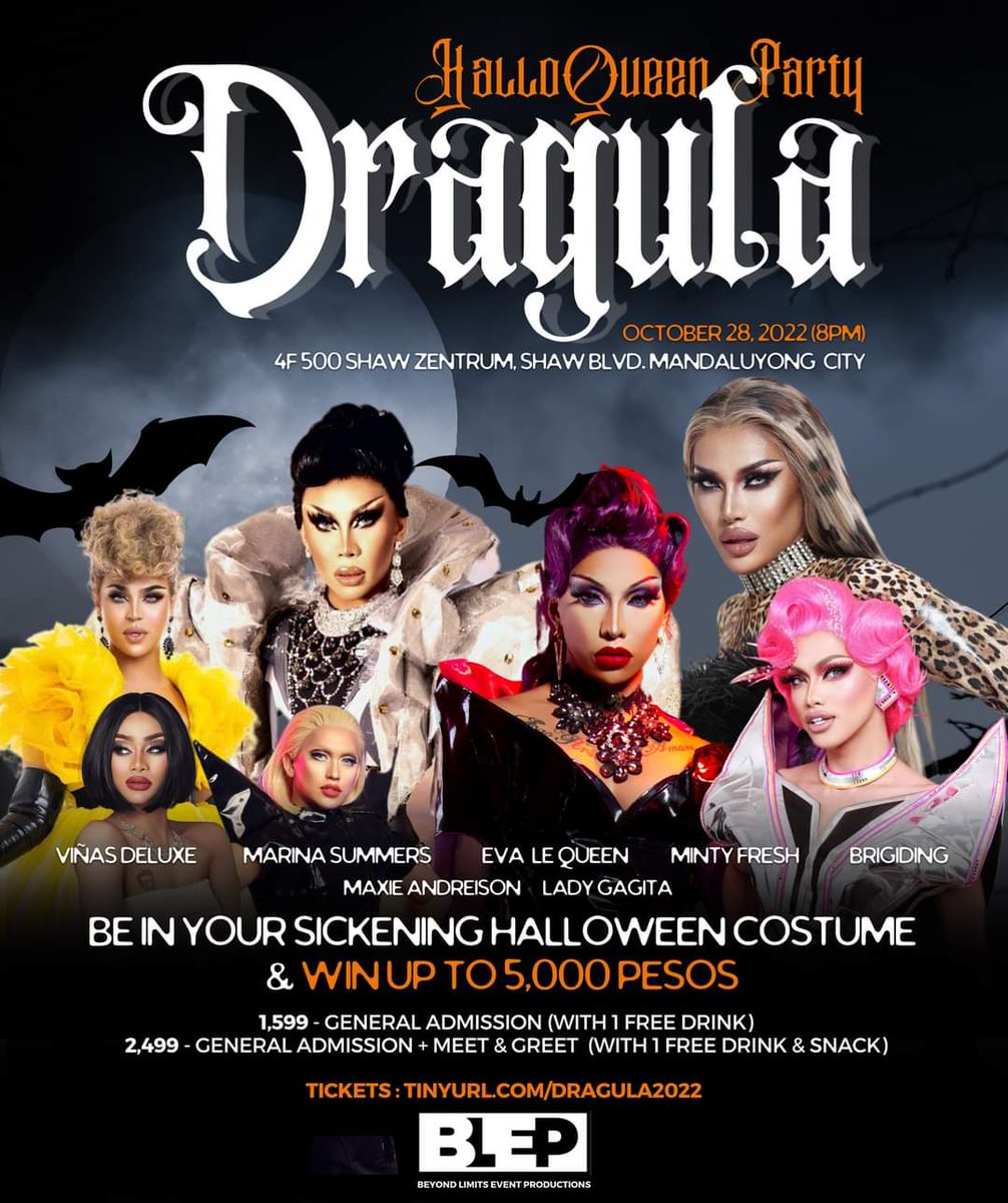 beyondlimitsep's tweet photo. Y'all better start you engines coz things just got Halloweengendary! 👻🕸️

Here comes the biggest halloween party in the country as we bring you: DRAGula: The HalloQUEEN Party this 28th of October at 4F, 500 Shaw Zentrum, Shaw Boulevard, Mandaluyong City. https://t.co/a8Xnw0j0G9
