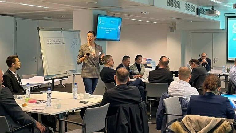 GIEBrussels's tweet photo. "This workshop is a good example of our members' determination to support the EU with its ambitious #mission. 
Boosting #biogas to deliver 35 bcm? 
We can do that by bringing cost-effective solutions to transport &amp; store #renewable molecules"

@AchovskiBoyana, at #GIEOpenDoorLab https://t.co/thMRT6Wo55