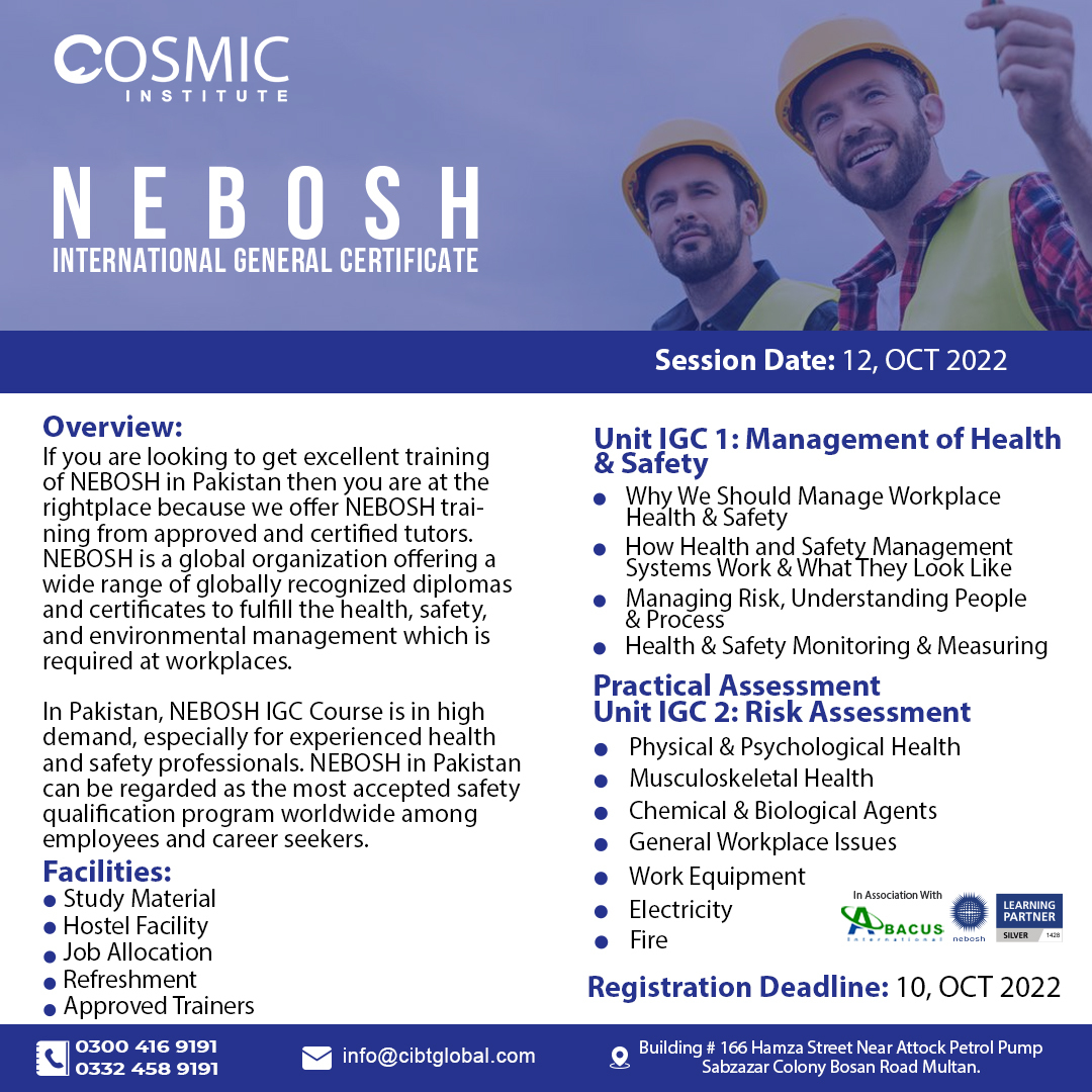 InstituteCosmic's tweet photo. NEBOSH qualification can be a major boost to your career prospects and salary potential. Health and safety is a fast-growing, in-demand industry, with most modern businesses understanding the vital importance of it,
#neboshigccourse
#neboshcourse
#neboshtraininginstitute https://t.co/tsSVfq6fDx