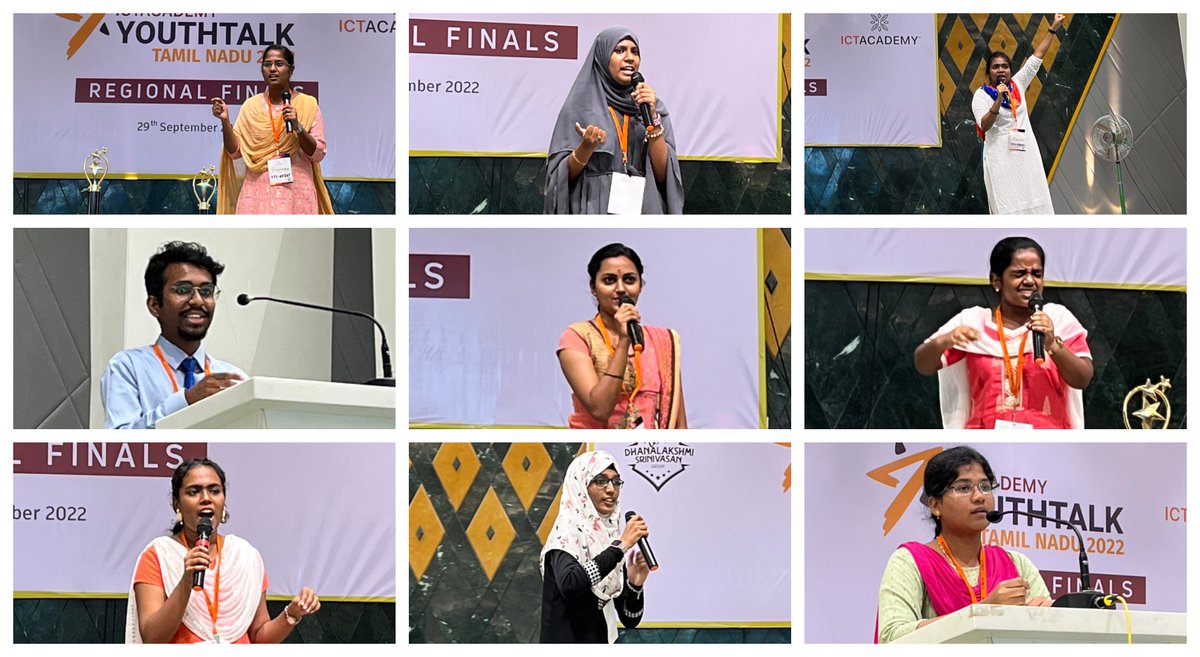 ictacademyindia's tweet photo. ICT Academy of Tamil Nadu - Youth Talk 2022, #Trichy Regional Finals, held on 29 September 2022 at Dhanalakshmi Srinivasan Engineering College, Perambalur.
Visit: https://t.co/QaJkHF0RlC
#ictacademy #YouthTalk2022 #Talkathon #YLS2022 #talkingcompetition #YouthChallenge #bhfyp https://t.co/ktxcIDZ3LJ