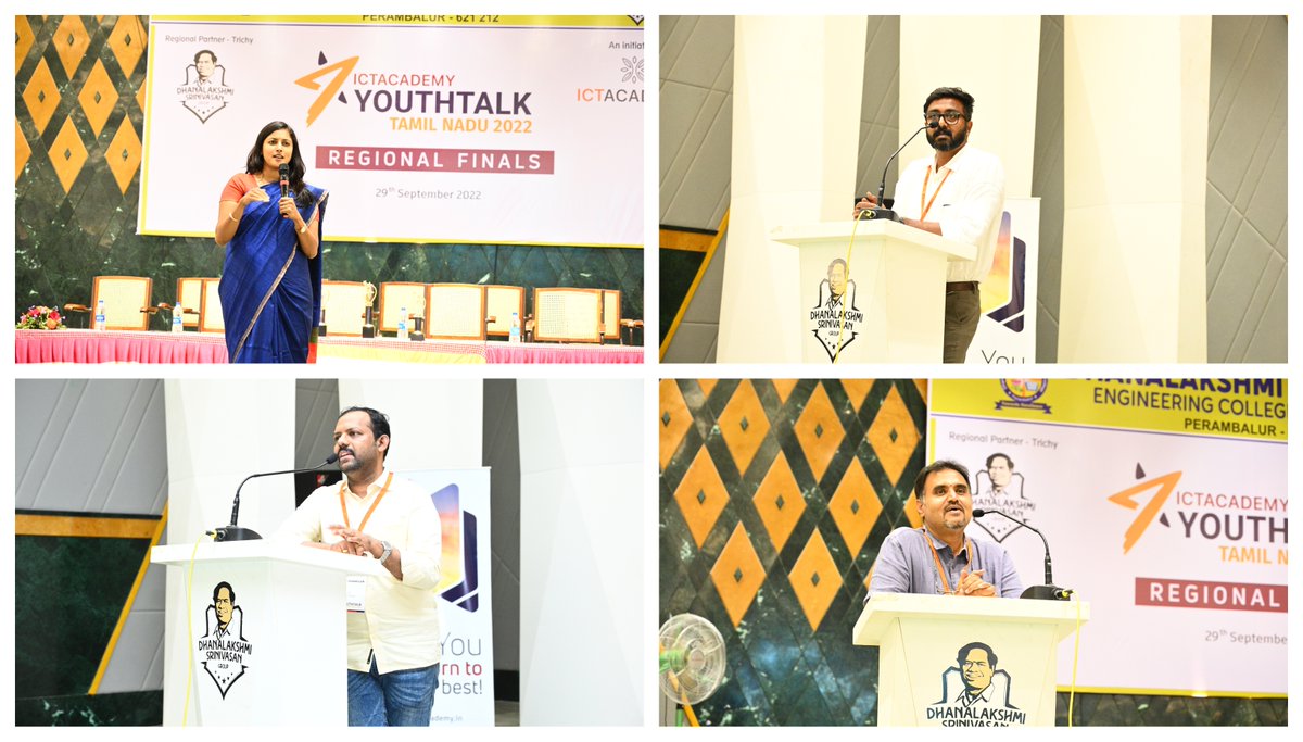 ictacademyindia's tweet photo. ICT Academy of Tamil Nadu - Youth Talk 2022, #Trichy Regional Finals, held on 29 September 2022 at Dhanalakshmi Srinivasan Engineering College, Perambalur.
Visit: https://t.co/QaJkHF0RlC
#ictacademy #YouthTalk2022 #Talkathon #YLS2022 #talkingcompetition #YouthChallenge #bhfyp https://t.co/ktxcIDZ3LJ