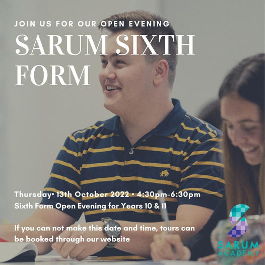 Sarum_SF's tweet photo. Sarum 6th Form Open Evening
13th October at 4:30pm https://t.co/6heUz7Qsbk