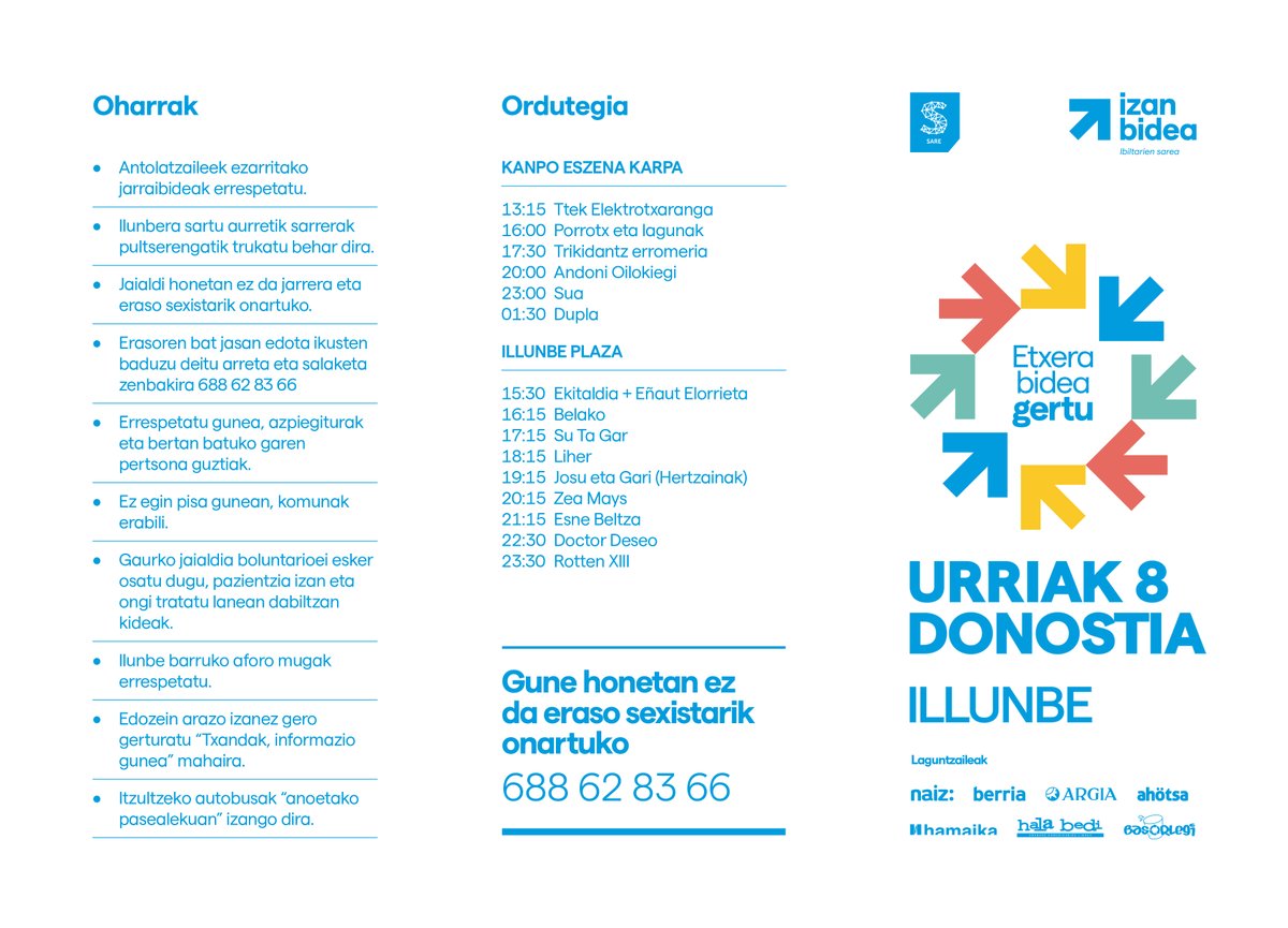 sare_herritarra's tweet photo. ↗️ #Urriak8 · Donostia · Illunbe 

⏰Hemen dira Ordutegiak...!!

🗺️ Mapa

 ℹ️ Larunbaterako beharko duzuen informazio guztia. 

🗣️ Irakurri eta zabaldu 

#IzanBidea #EtxeraBideaGertu #U8Donostirara https://t.co/mRyAdzhJzv