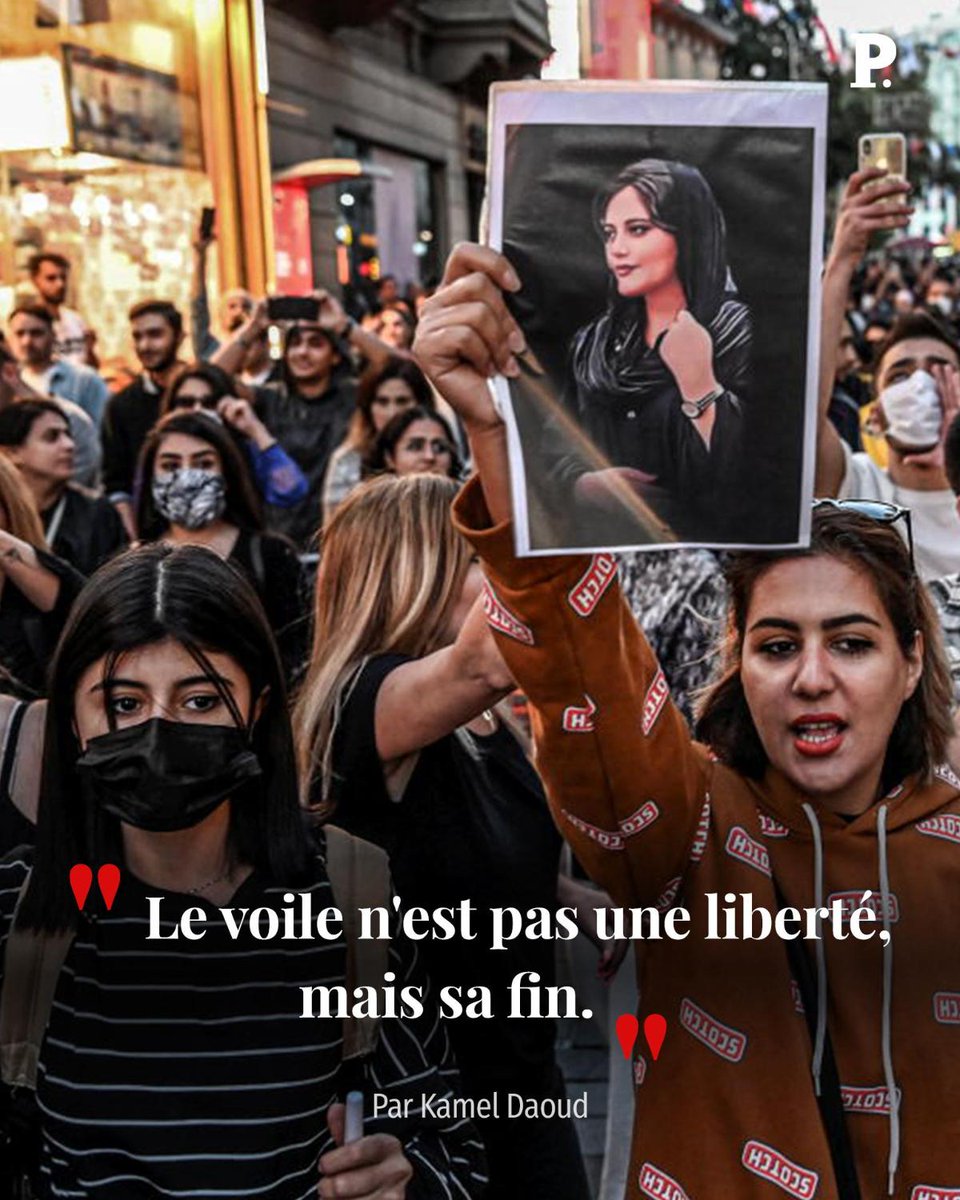 LePoint's tweet photo. Pour notre éditorialiste @daoud_kamel, « il faut être femme dans ces territoires pour le vivre, en mourir et sourire de celles et ceux qui, en Occident, prétendent que le voile est une liberté. »  https://t.co/iP7Kg4cnNt https://t.co/LqC21lJu2Z
