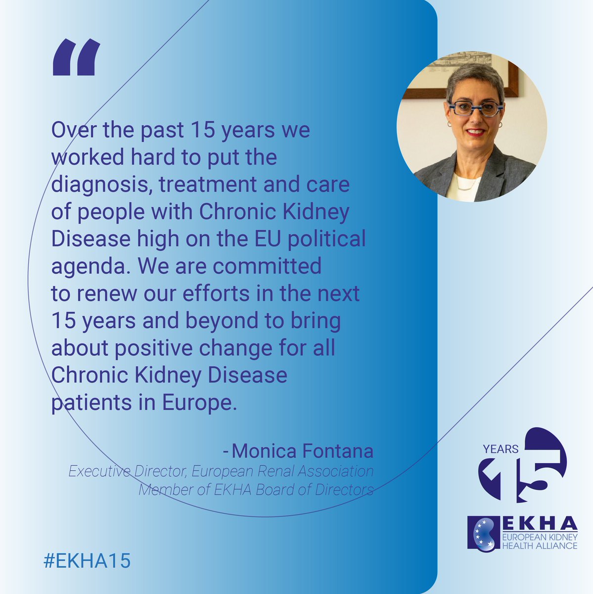 EKHA_EU's tweet photo. 📢As #EKHA enters its 15th Anniversary, the #KidneyHealth community will continue to advocate for #CKD solutions across Europe 🇪🇺
Hear more from Monica Fontana, Member of EKHA Board of Directors! 👇
#EKHA15
@ERAkidney https://t.co/QfDCwW2zlg
