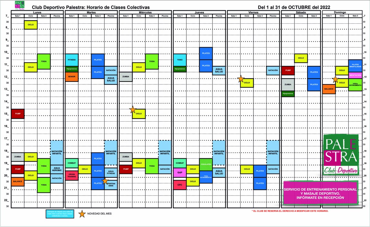 PalestraRivas's tweet photo. ¡Octubre en #PalestraRivas!

Os dejamos el horario de clases colectivas para este mes 😁

#FelizMiércoles https://t.co/ysG3dHWRKd