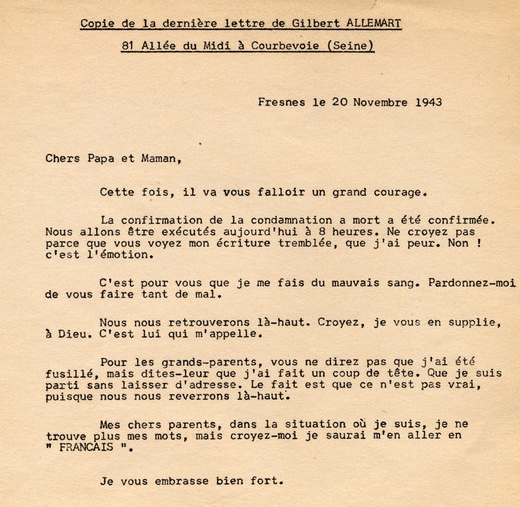 "Chers Papa et Maman,
Cette fois, il va vous falloir un grand courage".
mont-valerien.fr/de/comprendre/…