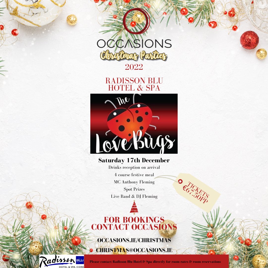 🎄The most wonderful time of the year 

We can’t wait to bring you all back to <a href="/RadissonCork/">Radisson Blu Cork</a> for another Occasions Christmas Party! 

For bookings email christmas@occasions.ie
Occasions.ie/christmas 

#occasionsxmasparties #occasionsxmas #christmascork #christmas
