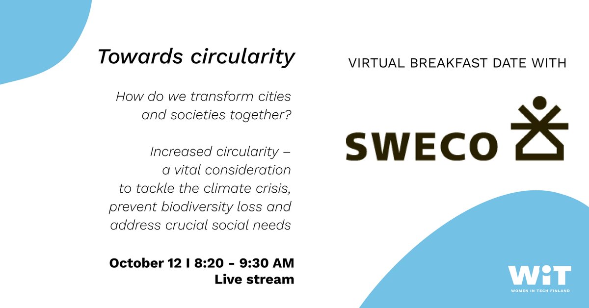 Next Wednesday, @SwecoFinland professionals will talk about the benefits of circularity – how to tackle the climate crisis, prevent biodiversity loss, and address crucial social needs 🙌💥 The live stream is free for everyone - read more & register: lyyti.fi/reg/Towards_ci…