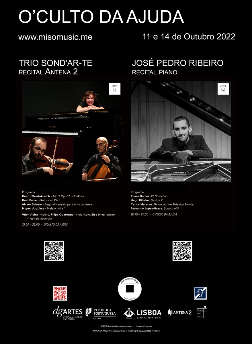 11 e 14 de Outubro • Recitais TRIO SOND'AR-TE &amp; JOSÉ PEDRO RIBEIRO piano - mailchi.mp/misomusic/11e1…