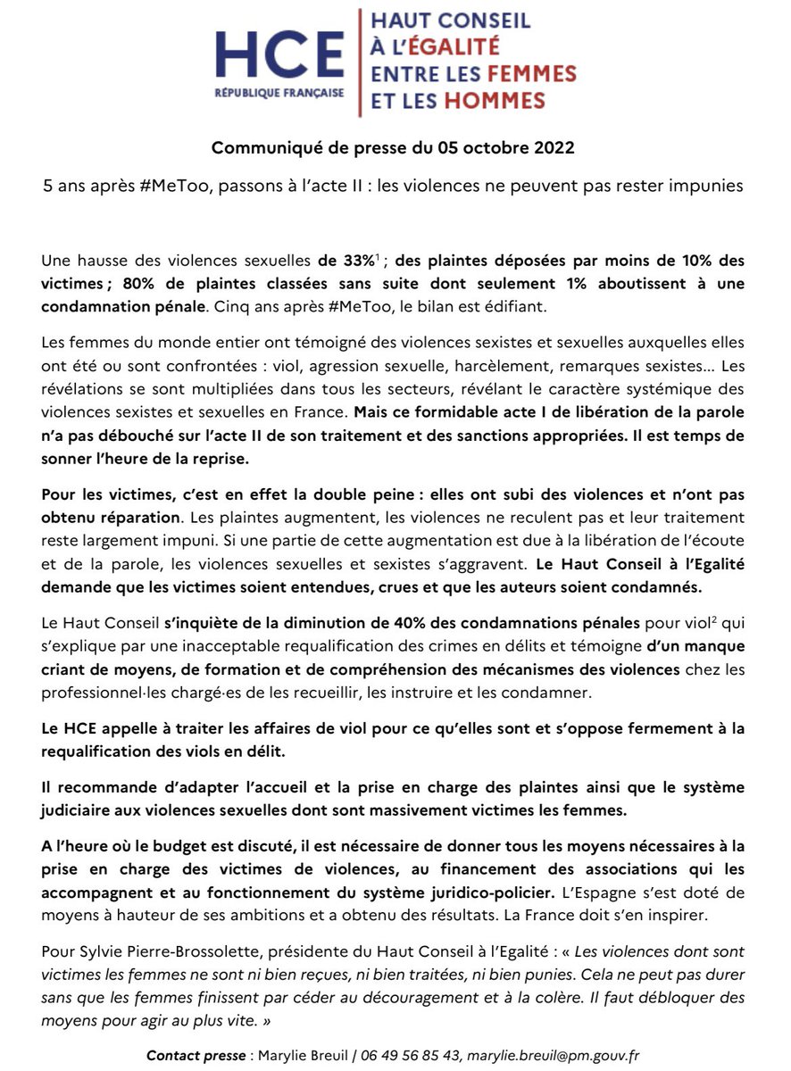 HCEfh's tweet photo. 📣5 ans après #MeToo 

Hausse de 33% des violences sexuelles, 80% de plaintes classées sans suite, condamnation pénale pour 1% des plaintes pour viol.

Il faut passer à l’acte II avec les moyens nécessaires, les violences ne peuvent pas rester impunies.

➡️https://t.co/1wf6tbe9o4 https://t.co/eGh2VGcPBt
