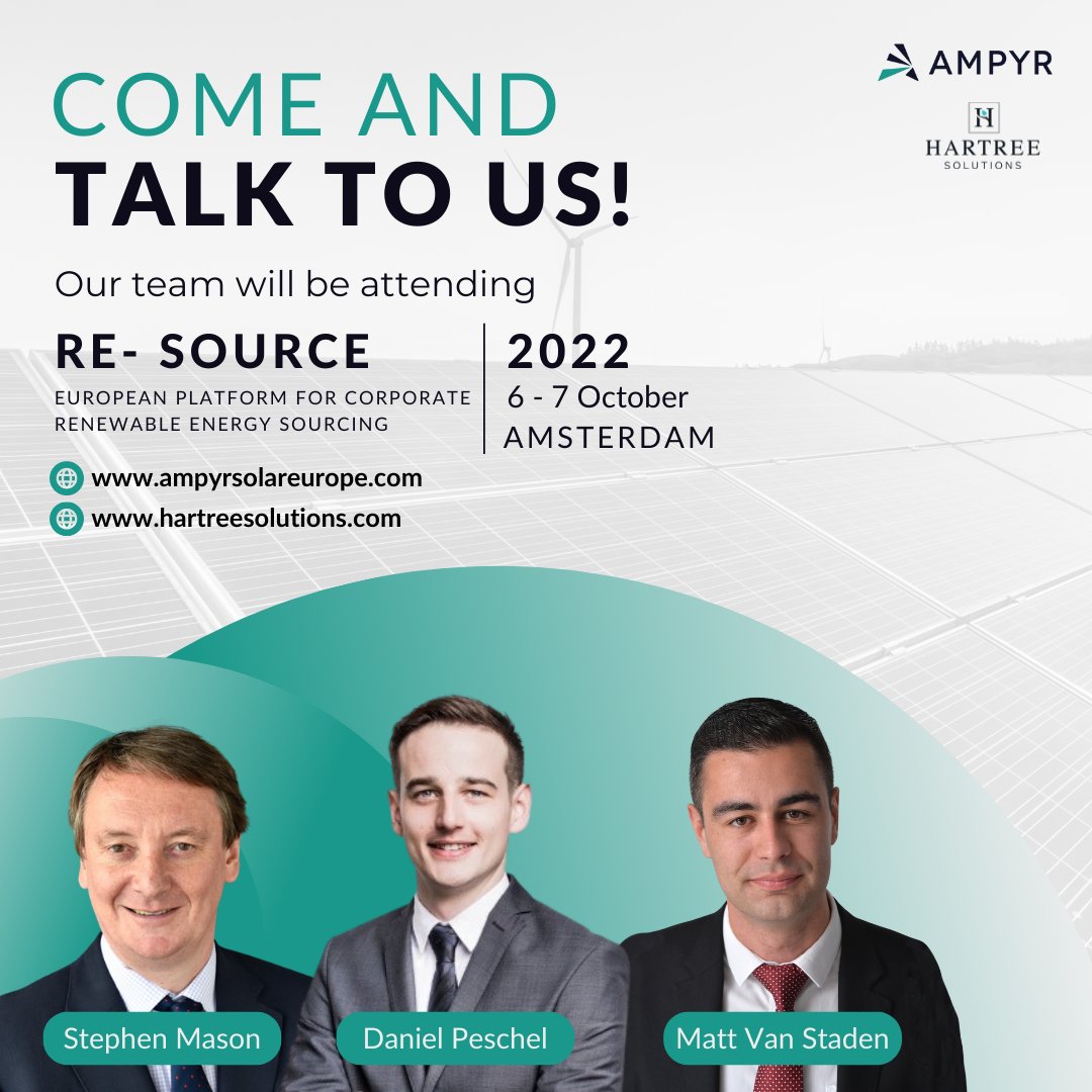 Hartree_Sols's tweet photo. Our team will be attending #RESource2022! Get in touch and let’s talk about how you can meet your net-zero goals with our efficient energy solutions. #RenewableEnergy #solarenergy #energyfromwind #GoCarbonFree #247CFE #CleanEnergy @RE_Source_EU https://t.co/kZ5bWHc08L https://t.co/f3rhRQuWE9