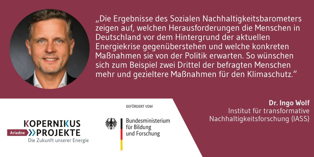 AriadneProjekt's tweet photo. Grundsätzlich wünschen sich zwei Drittel der im #Barometer22 befragten Menschen mehr und gezieltere Maßnahmen für den #Klimaschutz. Ein Team aus @BMBF_Bund #Ariadne-Forschendenden um Ingo Wolf @IASS_Potsdam legen neue Umfragezahlen zur #Energiewende vor 👉
https://t.co/H5jnBFrp9H https://t.co/bRTRW30L9t