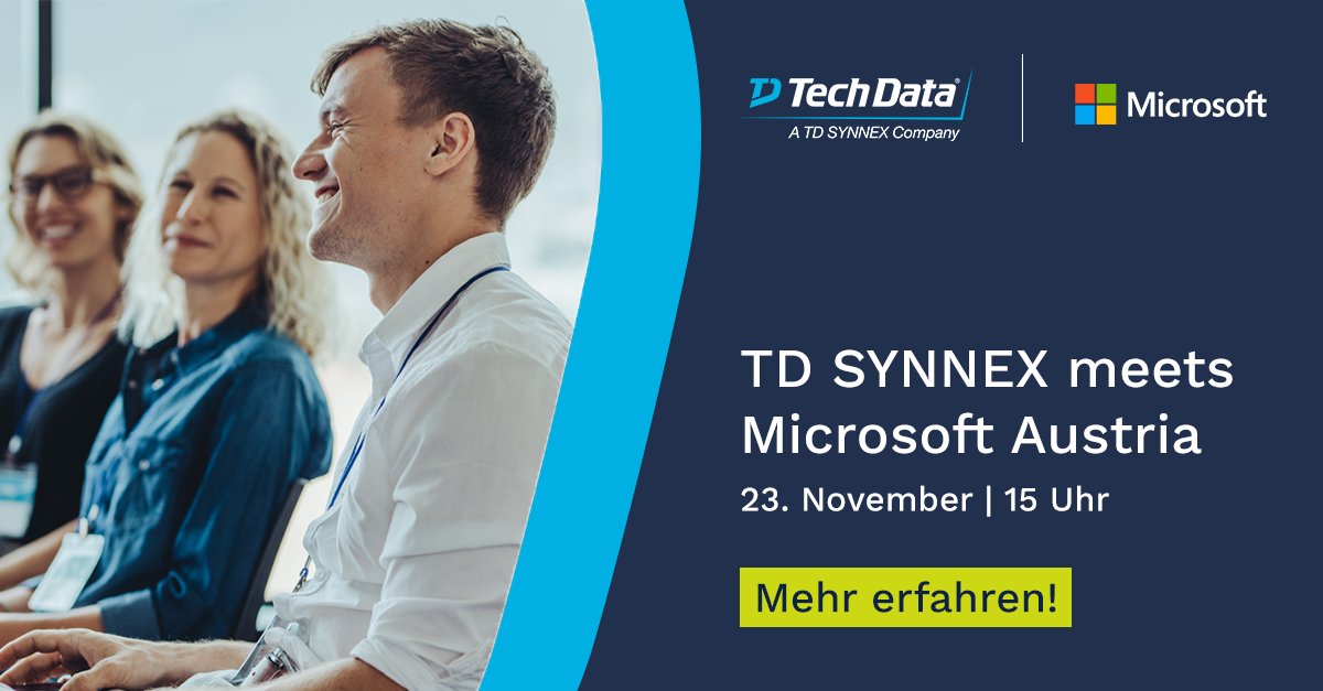 TechDataAT's tweet image. Kommen Sie am Mittwoch, 23. November 2022, in das Microsoft Office in Wien, um gemeinsam mit Microsoft Updates und Neuerungen im Fiskaljahr 2023 zu besprechen. Jetzt anmelden ⬇️ 
ms.spr.ly/6016dGte4
