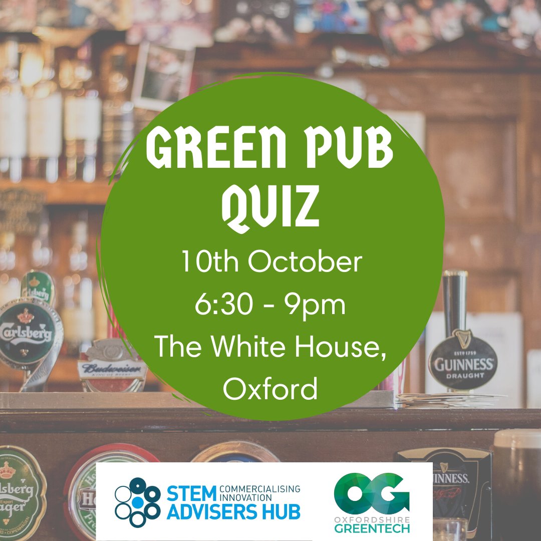 There is still time to sign up for our pub quiz with <a href="/Ox_Greentech/">Oxfordshire Greentech</a> 

A great opportunity to meet others in the #lowcarbon #sustainability space, while having fun testing your knowledge…

Grab a pint and join us!

🗓 10 Oct | 6:30-9pm

📍 The White House, Oxford

#stem