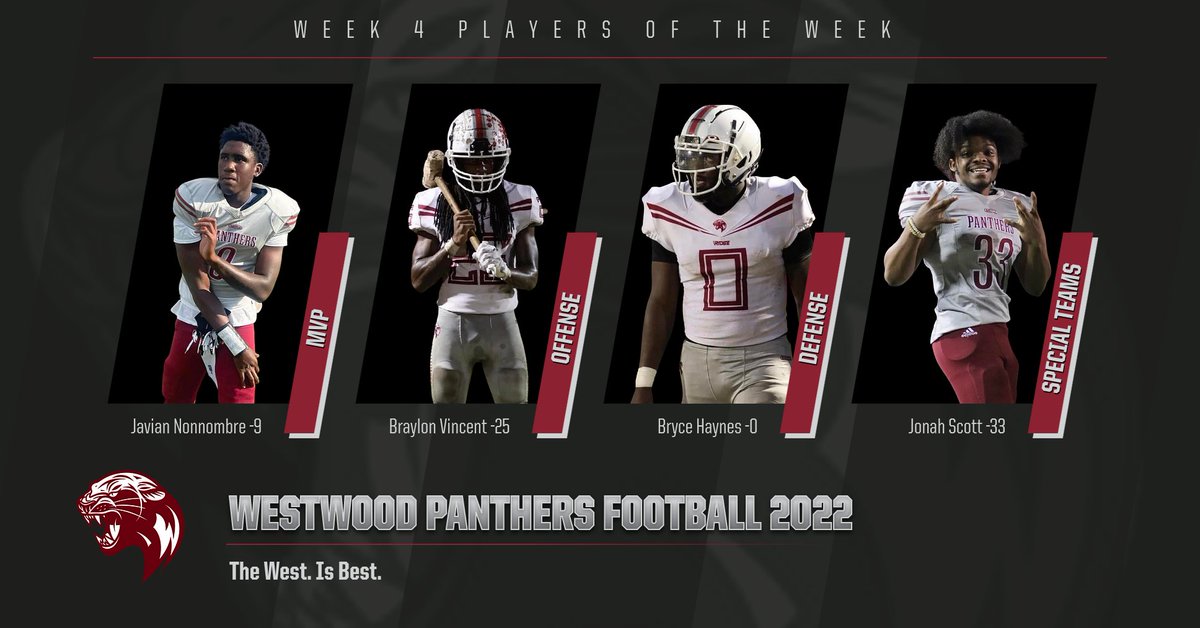 RealCoachK's tweet photo. Fort Pierce #Westwood Week 4 (Glades Day) Award Winners #TWIB @FPWestwoodFB 

Congrats!!!!
MVP: @Pesokidjay8 
OFFENSE: @BraylonVincent 
DEFENSE: @BryceHaynes33 
SPECIAL: @JonahScott_2 https://t.co/I9rtKc3mnj