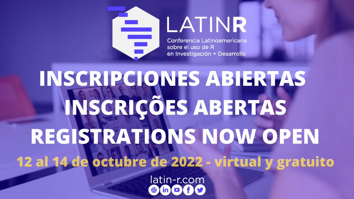 #LatinR2022

Inscripciones abiertas!
Inscrições abertas!
Registrations open!

eventbrite.cl/e/latinr-2022-…