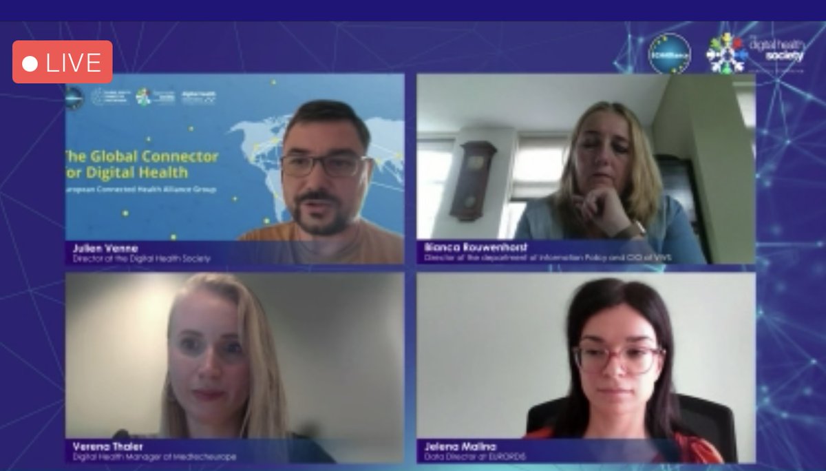 TheDHSociety's tweet photo. “We see an improvement on the use of #healthdata.” said @brouwenhorst, [@MinVWS] during the “How to make EHDS a success–perspectives from stakeholders” panel.

Join @JulienVenne [@TheDHSociety]; @verenathaler [@medtecheurope] &amp; @jemalinina [@eurordis].
https://t.co/rjDRpoAyZf https://t.co/ObUWsHjPKa