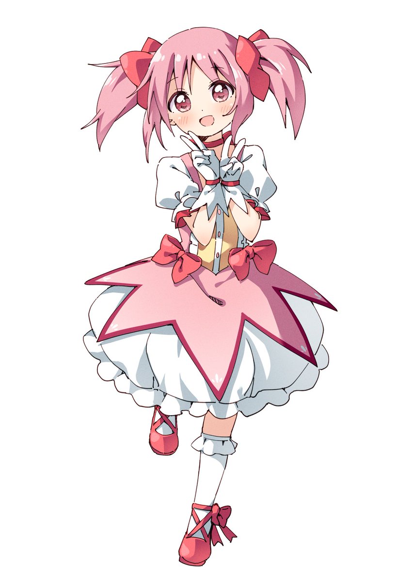 kaname madoka 1girl solo pink hair twintails white gloves gloves pink eyes  illustration images