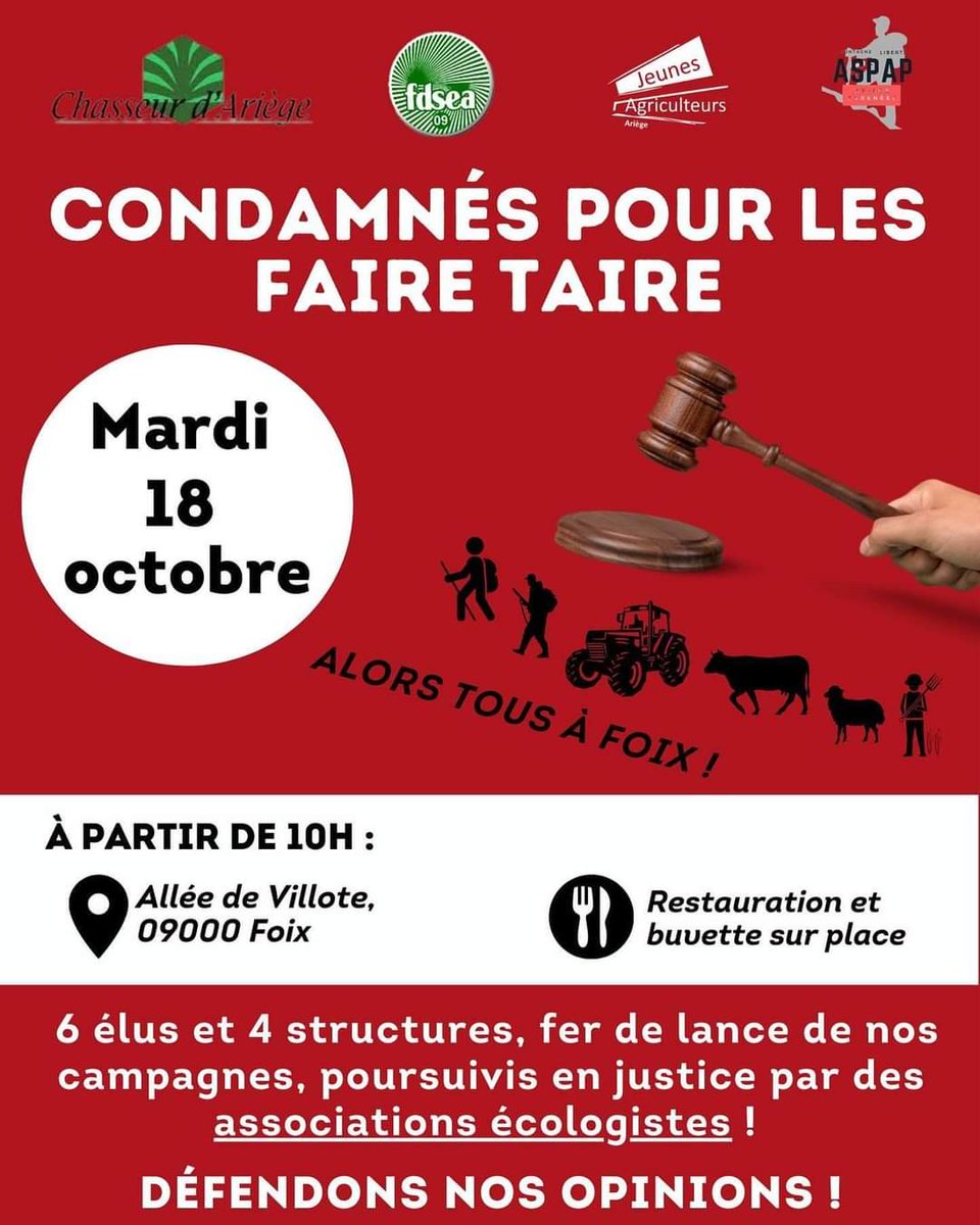 Tous à Foix le 18 octobre!

 #StopPredationElevage #fnsea #ariege #fdsea #agriculture #soutien #ruralite
 #pasdepayssanspaysans <a href="/FNSEA/">La FNSEA</a> <a href="/JeunesAgri/">Jeunes Agriculteurs</a>