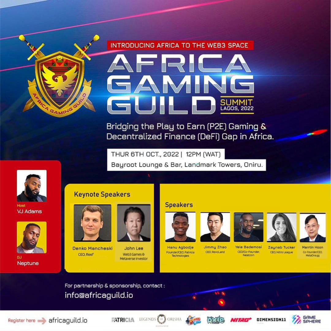 PatriciaSwitch's tweet image. The biggest GameFi and DeFi event in Africa. 

The @Africaguild summit is the first of its kind. 

Click the link to register africaguild.io

#patriciatechnologies #cryptocurrencies #gamefi