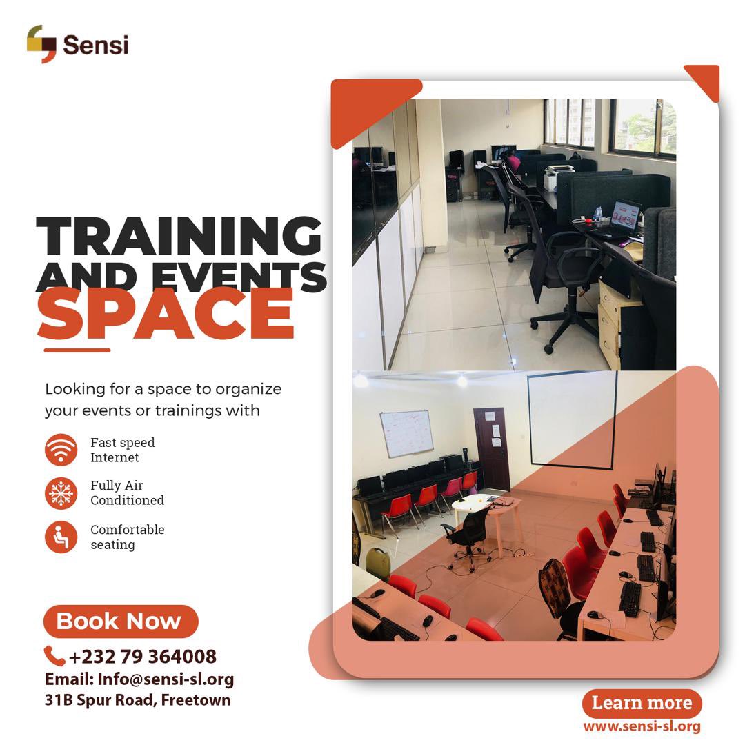 Planning your next amazing training or events and in need of a professional space to impress all your attendees? Look no further, Sensi Tech Hub is your one-stop solution to solve all your venue worries. 

#sensitechhubsl #event #training #coworking