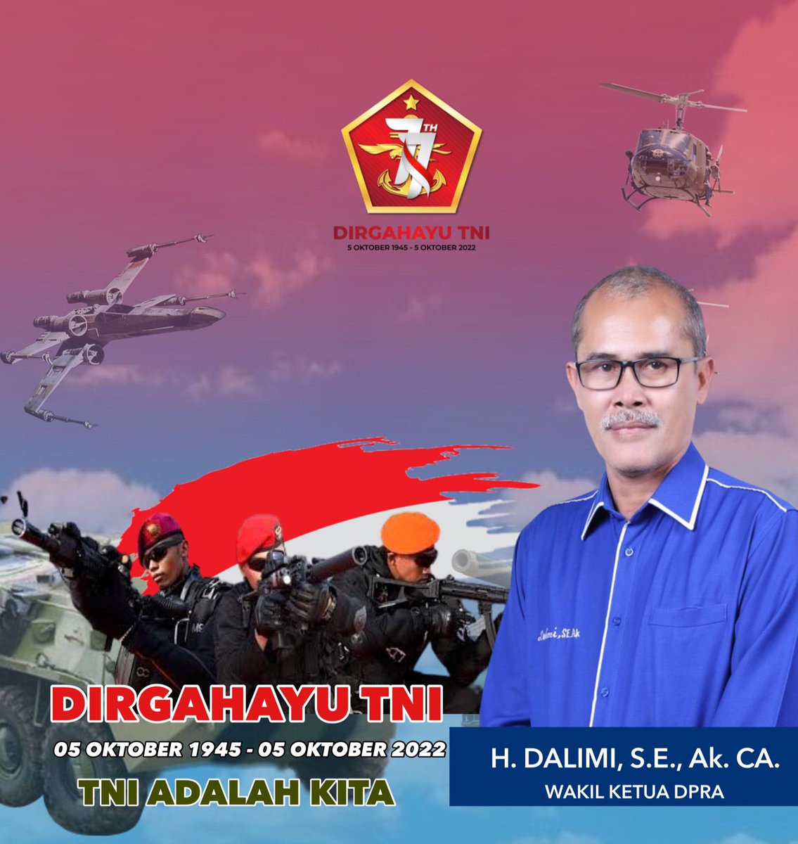 dalimi_h's tweet photo. Dirgahayu TNI yang ke 77, TNI adalah Kita #DirgahayuTNI77 #TNIAdalahKita #DprAceh https://t.co/J8LKXbdc5E